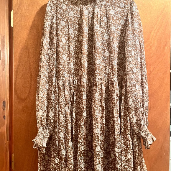 Sezane Olivia Long Sleeve Mini Dress in Flora Moka Brown Size 42 US 10 - Picture 3 of 13